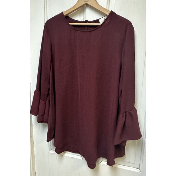 Betsey’s Boutique Shop Maroon Tunic Top Blouse Flare Sleeves Size XL - Picture 2 of 5